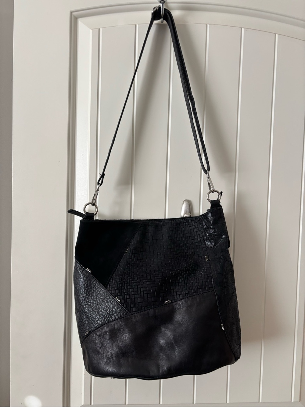 The Trend Genuine Leather Black Patchwork Shoulder Bag Italian Design